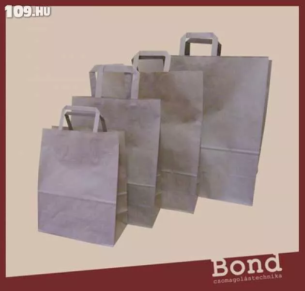 Papír szalagfüles táska nyomatlan barna 22 x 36 x 11, 70 gr (1000 db)